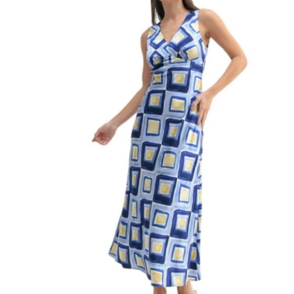 Mila Mae Blue Abstract Maxi Dress Womens‎ Medium Sleeveless Artsy Satin